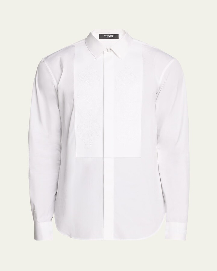 Versace Men's Button-Down Shirt with Baroque Bib