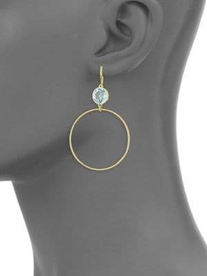 Judith Ripka Bahama Blue Topaz & 18K Yellow Gold Hoop Drop Earrings