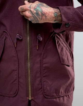 ASOS Parka Jacket In Burgundy With Faux Fur Lining