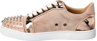 CHRISTIAN LOUBOUTIN SHOES SNEAKER SPIKES 43 LEATHER AND SUEDE GREEN SHOES  ref.496717 - Joli Closet