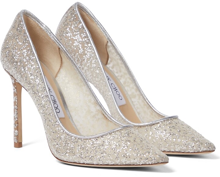 silver sequin shoes heels