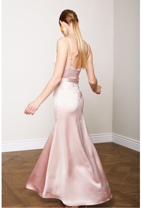 UNDRESS - Delina Dusty Pink Satin Maxi Flared Dress With Front Slit
