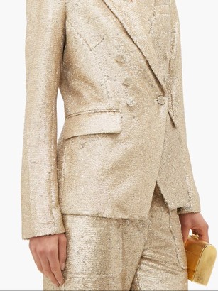 Jonathan Simkhai Distressed Sequinned Double-breasted Blazer - Gold
