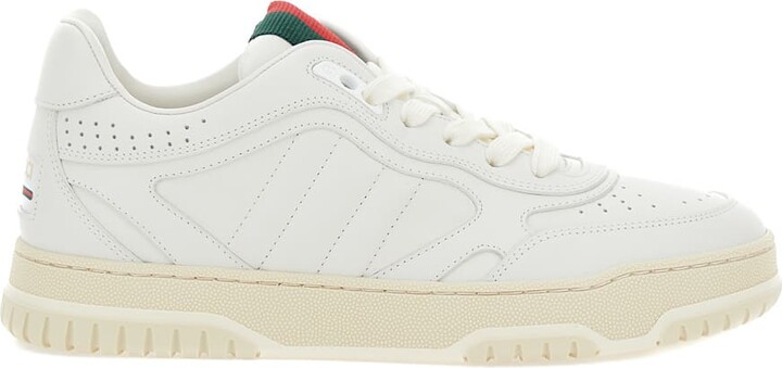 Gucci 're-web' White Low Top Sneakers With Web Detail And Embossing In Leather Woman