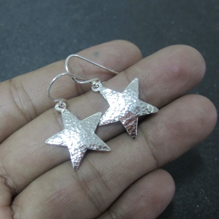 Etsy Handcrafted 925 Sterling Silver Star Earrings Hammered Dangle Minimalist Drop Earring Celestial Gift