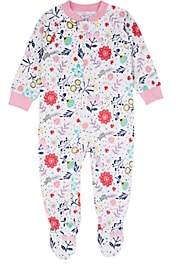 Sara's Prints INFANTS' FLORAL COTTON-BLEND FOOTED COVERALL - WHITE SIZE 18 M