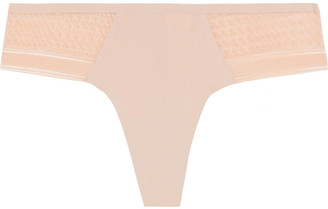 Simone Perele Muse Leavers Lace And Stretch-jersey Mid-rise Thong