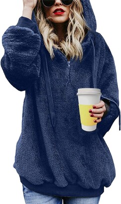 Tuopuda Womens Winter Warm Hoodie Fuzzy Casual Loose Sweatshirt Fleece Hoodies with Pockets Oversize Top Hoodie Sweatshirt Zipper Pullover 