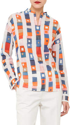 Akris Long-Sleeve Striped Cotton Tunic Blouse