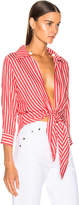 Thumbnail for your product : Adriana Degreas Front Knot Shirt in Red & White | FWRD