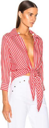 Adriana Degreas Front Knot Shirt in Red & White | FWRD