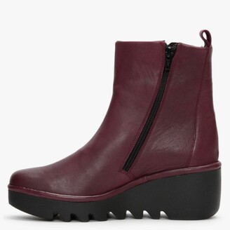 Fly London Bale Wine Leather Wedge Ankle Boots