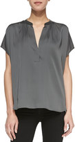 Thumbnail for your product : Vince Leather-Contrast Silk Popover Blouse