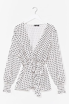 Nasty Gal Womens Plus Size Polka Dot Belted Wrap Blouse - Cream
