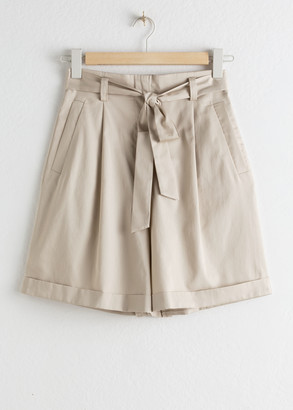 And other stories High Waisted Belted Cotton Shorts