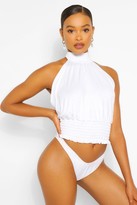 Thumbnail for your product : boohoo Halter Neck Shirred Hem Beach Top