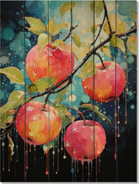 Red Barrel Studio Apple Blossom Cubist Fusion I - Farm Print on Natural Pine Wood