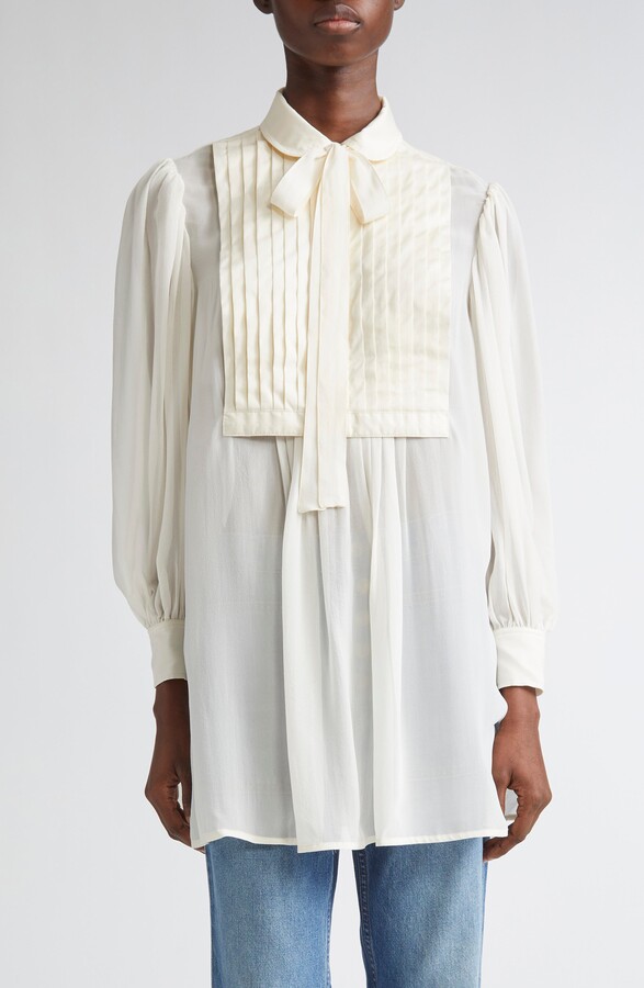 Ulla Johnson Adelaide Bib Pleat Silk Tunic Top