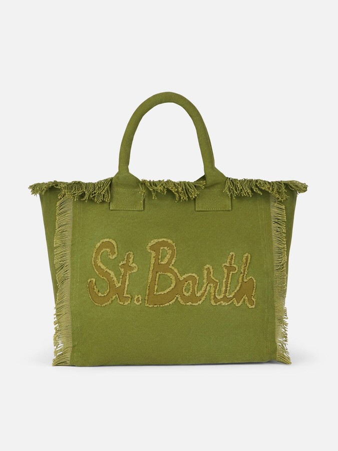 MC2 Saint Barth Military Green Cotton Canvas Vanity Tote Bag With