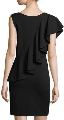 Diane von Furstenberg Asymmetric Ruffle Sleeveless Crepe Dress