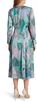 Tahari Long Sleeve Geometric Midi Dress