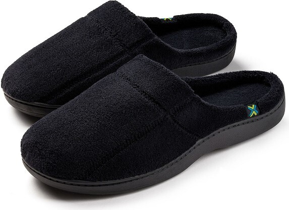 Roxoni Men’s Terry Memory Foam House Slippers – Black – Small