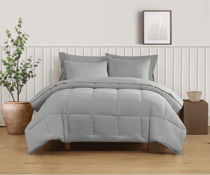 Truly Soft Green Solid Recycled Microfiber Grey King 3 Piece Comforter Set