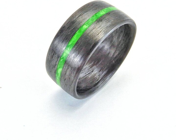 Lime Green Carbon Fiber Ring Lightweight Comfort Fit Wedding Band