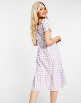 Thumbnail for your product : Influence off shoulder midi dress in lilac gingham