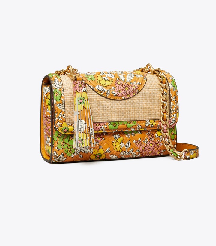 Tory Burch Fleming Printed Straw Small Convertible Shoulder Bag - ShopStyle