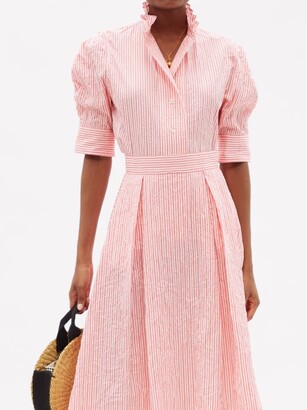 Thierry Colson Vita Gigot-sleeve Crinkle Stripe Cotton Blouse - Pink Stripe