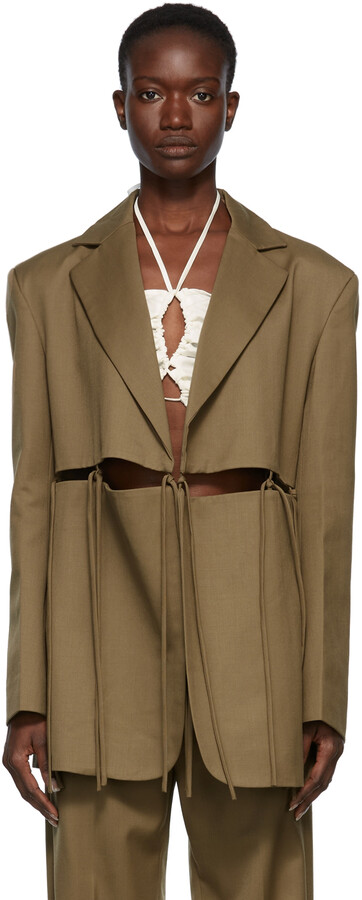 khaki longline blazer