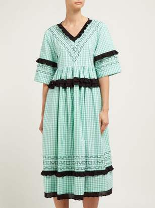 Molly Goddard Frank Cross Stitched Gingham Cotton Midi Dress - Womens - Green
