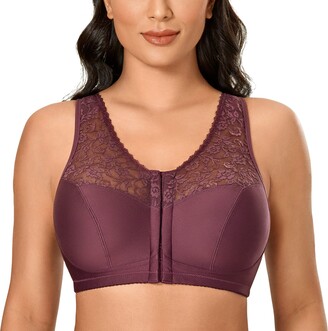 DELIMIRA Women's Front Fastening Bras Lace Plus Size Full Coverage