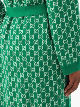 Gucci GG-jacquard Belted Wool Cardigan - Green