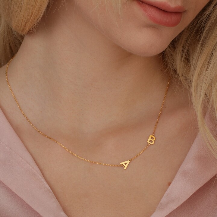 Etsy Sideways Initial Necklace, Personalized Gold Letter, Custom Two Letter