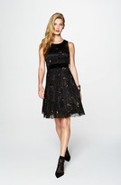 Thumbnail for your product : Eliza J Velvet Trim Metallic Fit & Flare Dress