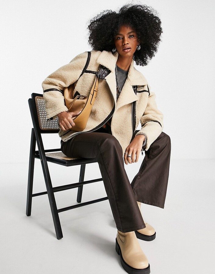 borg biker jacket womens