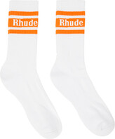 Thumbnail for your product : Rhude White & Orange Stripe Logo Socks