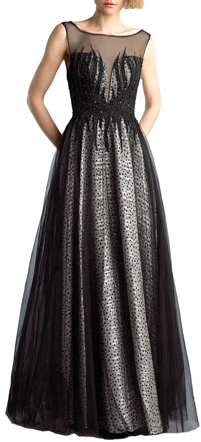 Basix beaded sleeveless gown Clearance