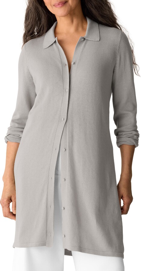 Eileen Fisher Collared Organic Cotton Blend Cardigan