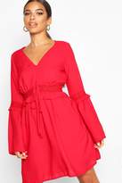 Thumbnail for your product : boohoo Lace Trim Flared Sleeve Skater Dress