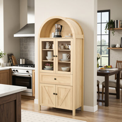 Gracie Oaks American Style Multi - Purpose Storage Cabinet Contemporary And Modern With Large Storage Natural Finish Filler Vintage Cabinet With Arch Design