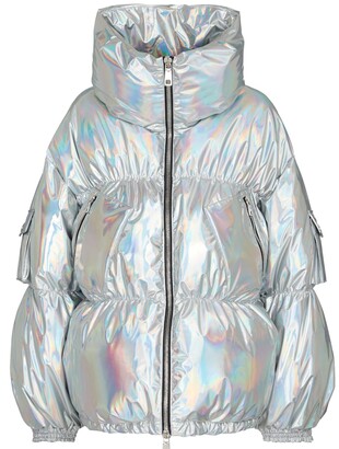 metallic rainbow puffer jacket