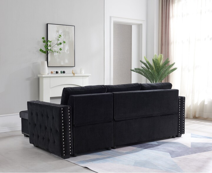 GEROJO Sectional Velvet Sofa with Pulled out Sofa Bed, Reversible