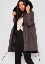 Thumbnail for your product : Missy Empire Demi Grey Faux Fur Lined Parka Coat