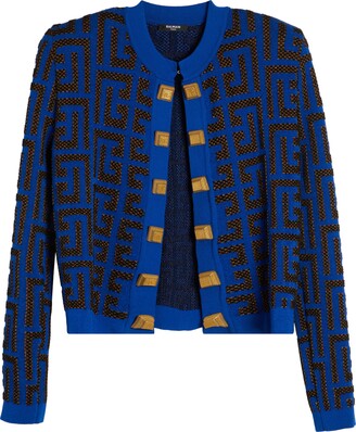 Balmain Pharaon Metallic Monogram Jacquard Sweater Jacket