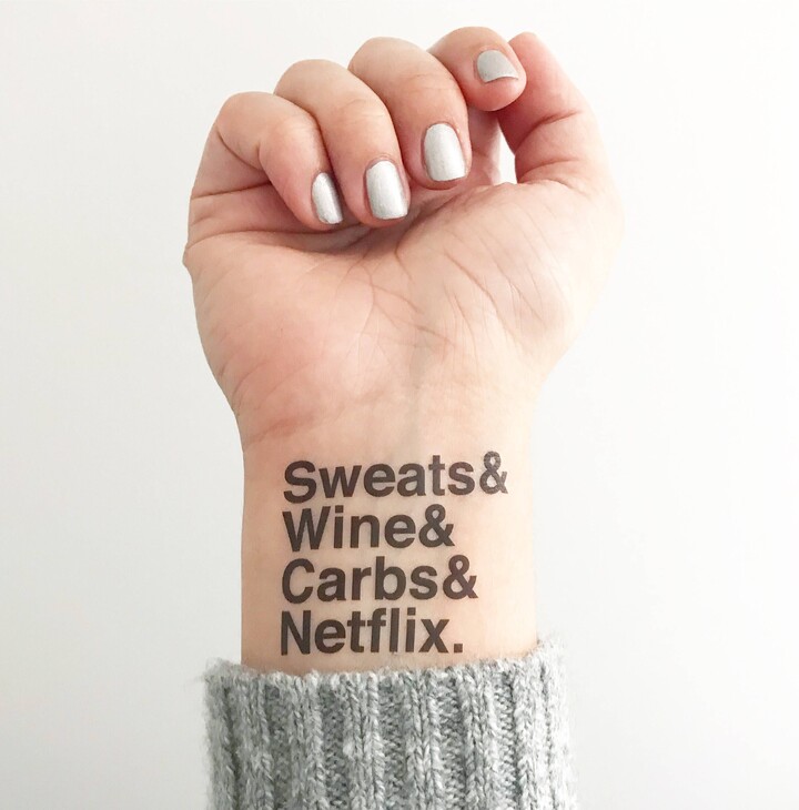 Sweats, Wine, Carbs, Netflix - Temporary Tattoos