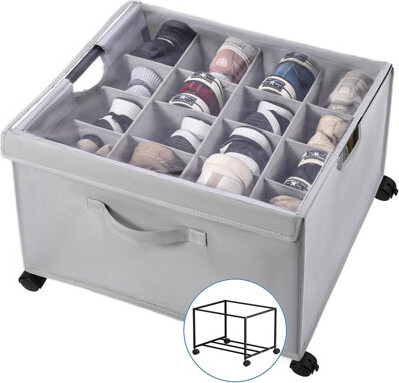 Hokku Designs Shoe Organizer For Closet, Shoe Storage Boxes With 360° Wheels, Sturdy Metal Frame Fits Up To 16 Pairs, Boots&Shoes Cubby Storage Containers With Adju