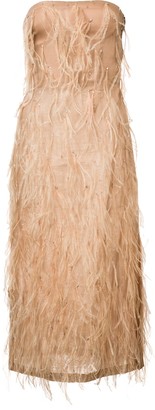 Jason Wu Organza Sleeveless Cocktail Dress With Feather Emb